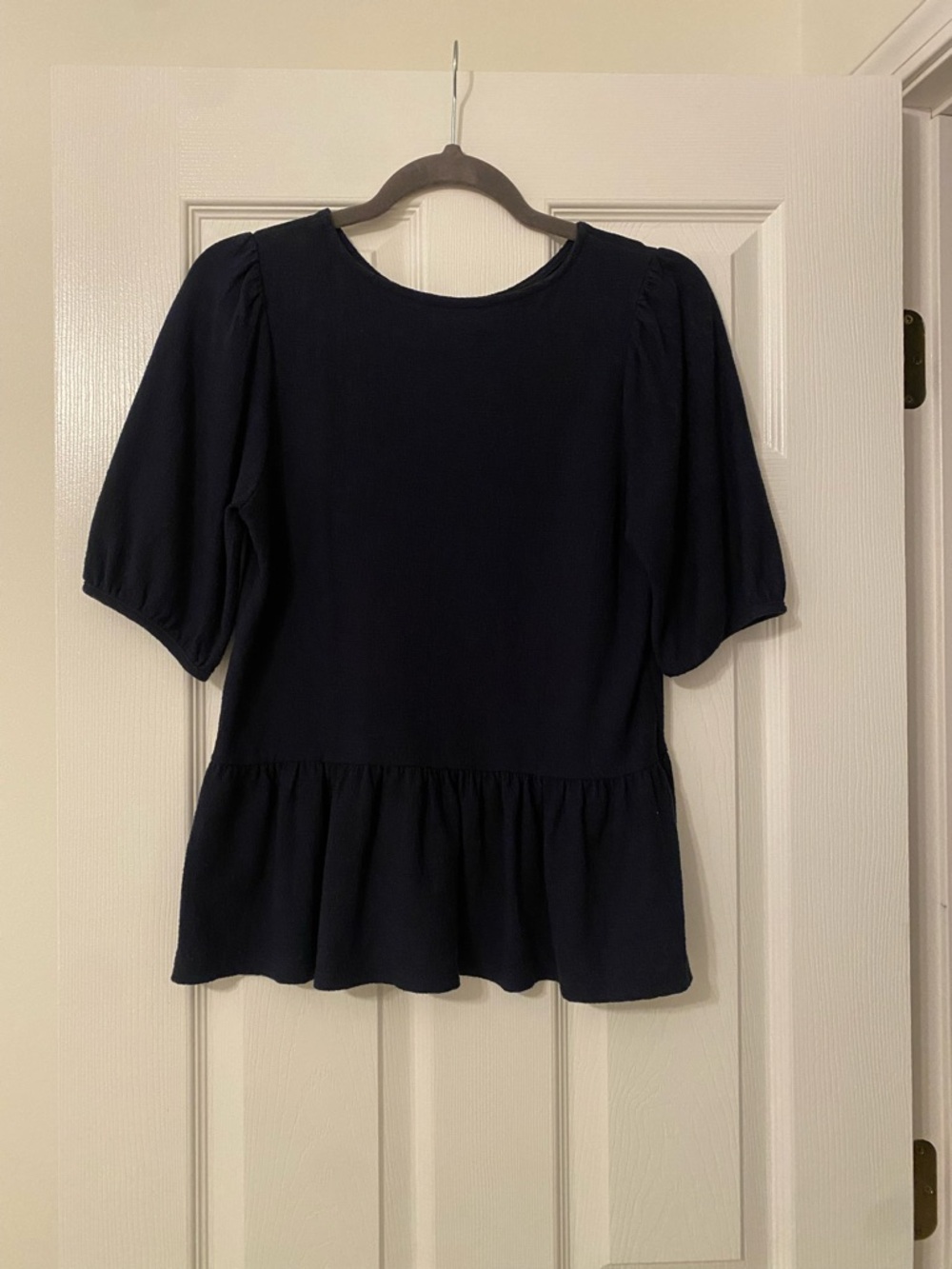 Banana Republic Navy Peplum Short-Sleeve Blouse